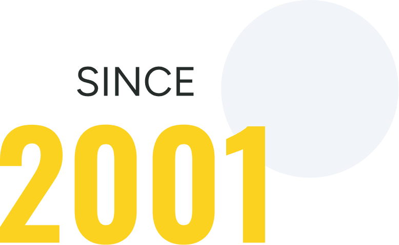 Logo for the company since 2001, with the text "since 2001" written in black and yellow on a white background
