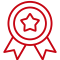 Red rosette with a star in the center, set against a white background icon